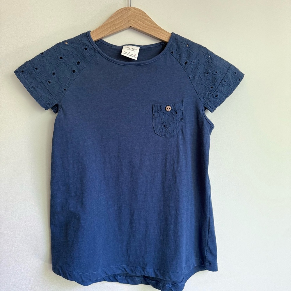 NEW Zara Girls Blue Short Sleeve Crew neck Tee 7yrs